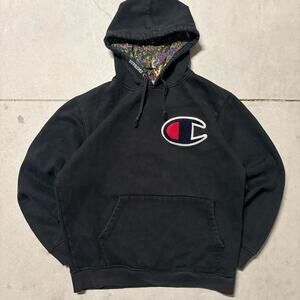 Supreme x Champion Hooded Sweatshirt Hoodie 2012 Black Logo Medium Box Rare